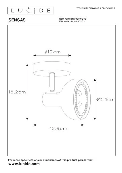 Lucide SENSAS - Ceiling spotlight - 1xGU10 (ES111) - White - technical